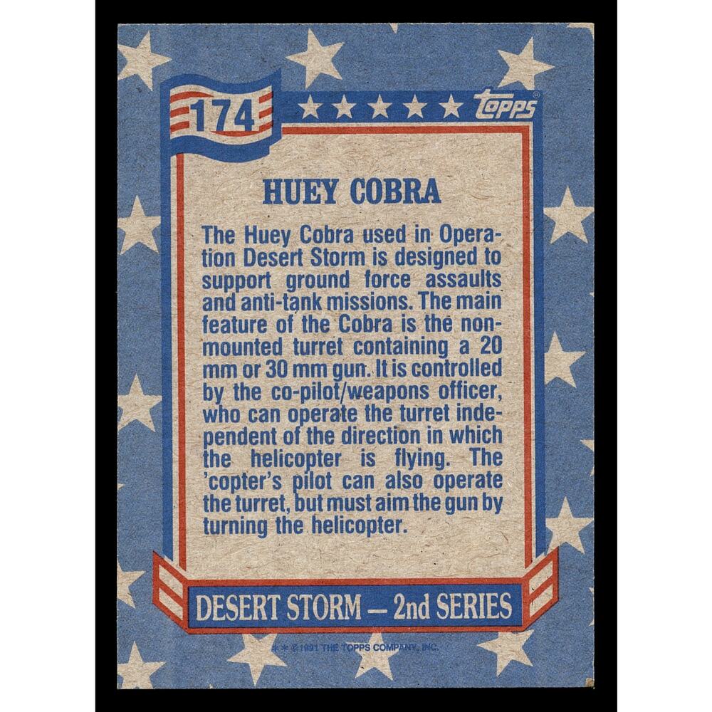1991 Topps Desert Storm #174 Huey Cobra Card - Picture 2 of 2